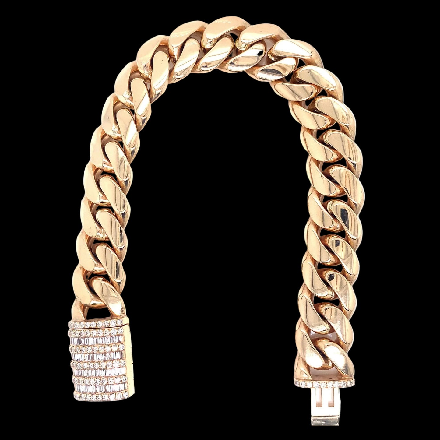 Cuban Link Bracelet 14k Gold with Diamond Lock