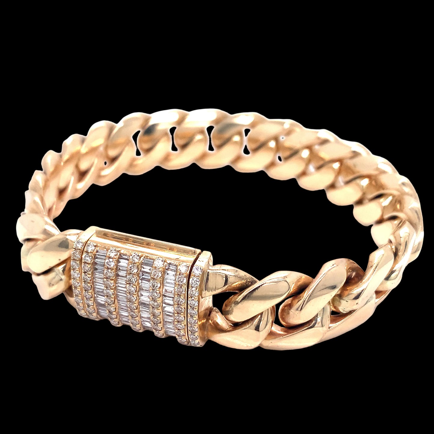 Cuban Link Bracelet 14k Gold with Diamond Lock