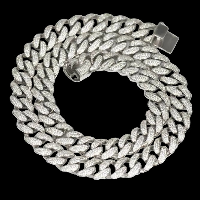 14MM Silver CZ Cuban Link Chain - Johnny Dang & Co