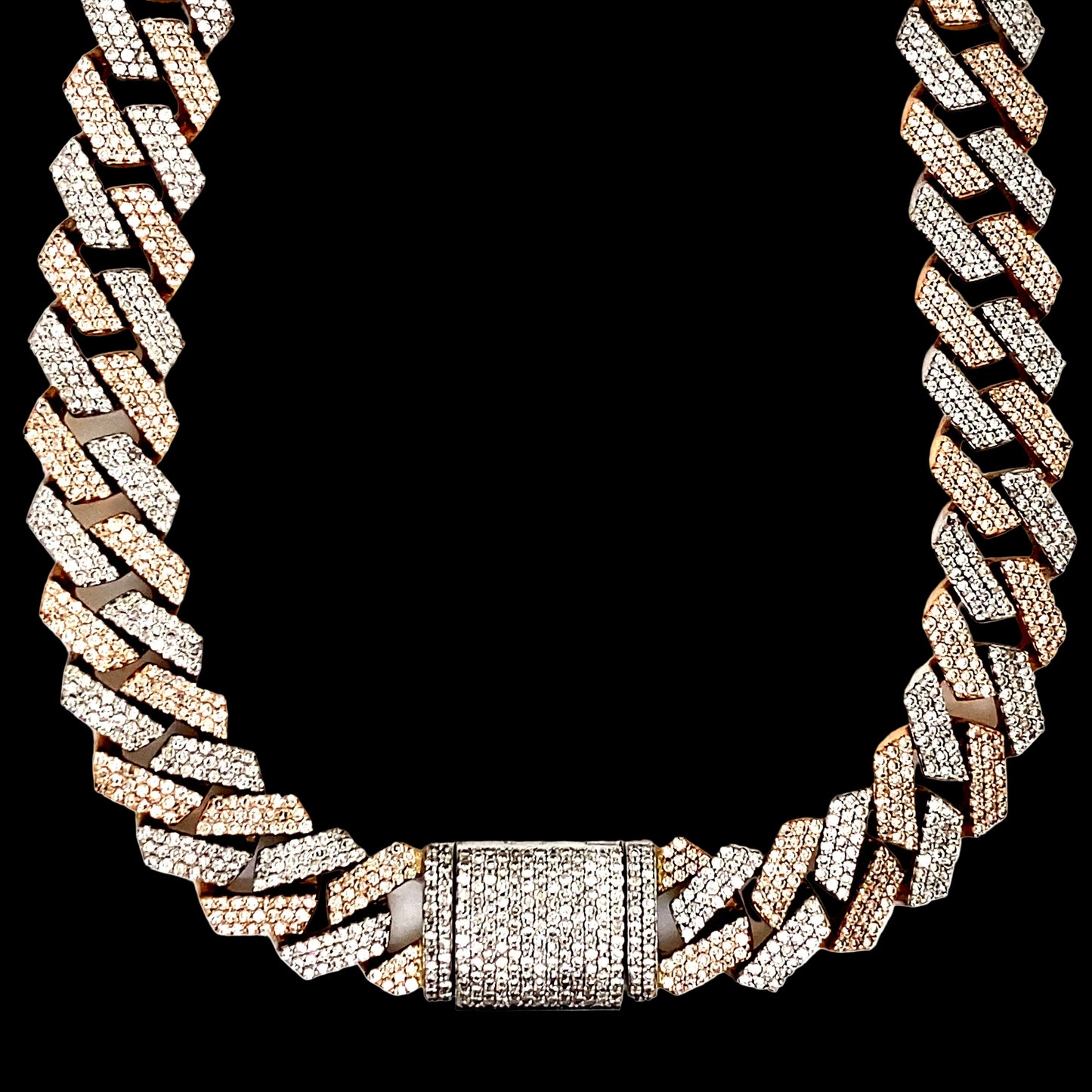 10MM Two-Tone Rose and White Diamond Cuban Chain