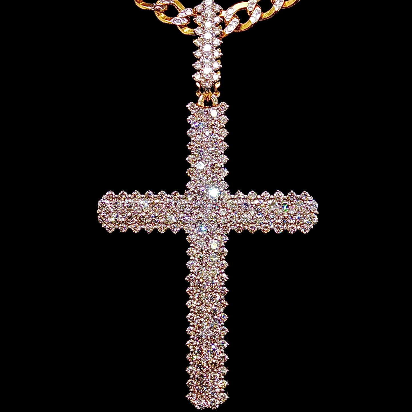 Solid Natural Diamond Cross Pendant 14K Gold