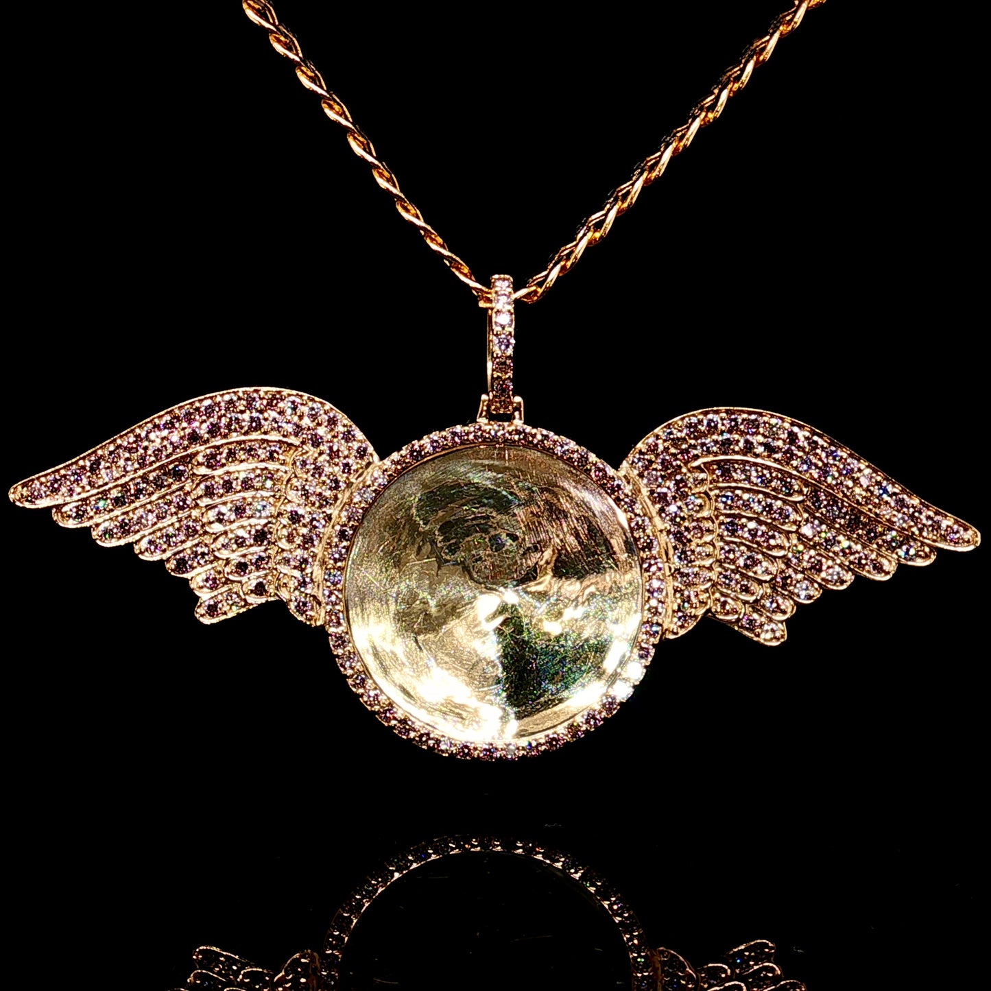 Big Diamond Angel Wing Photo Pendant