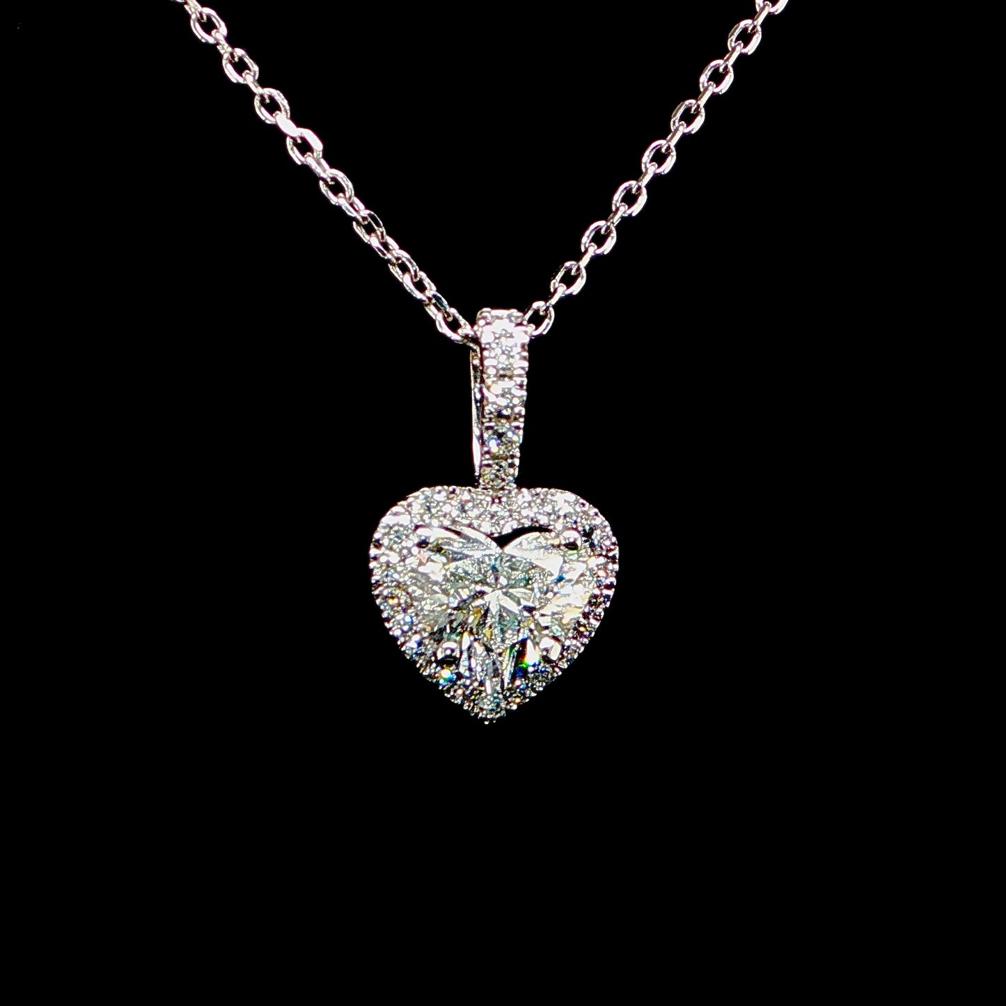 14k White Gold Heart Shape Diamond Necklace