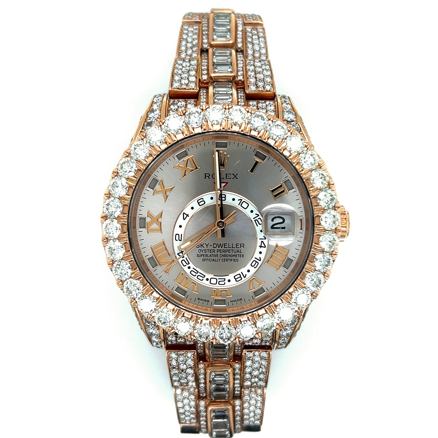 Rose Gold Rolex Skywdweller Full Diamond