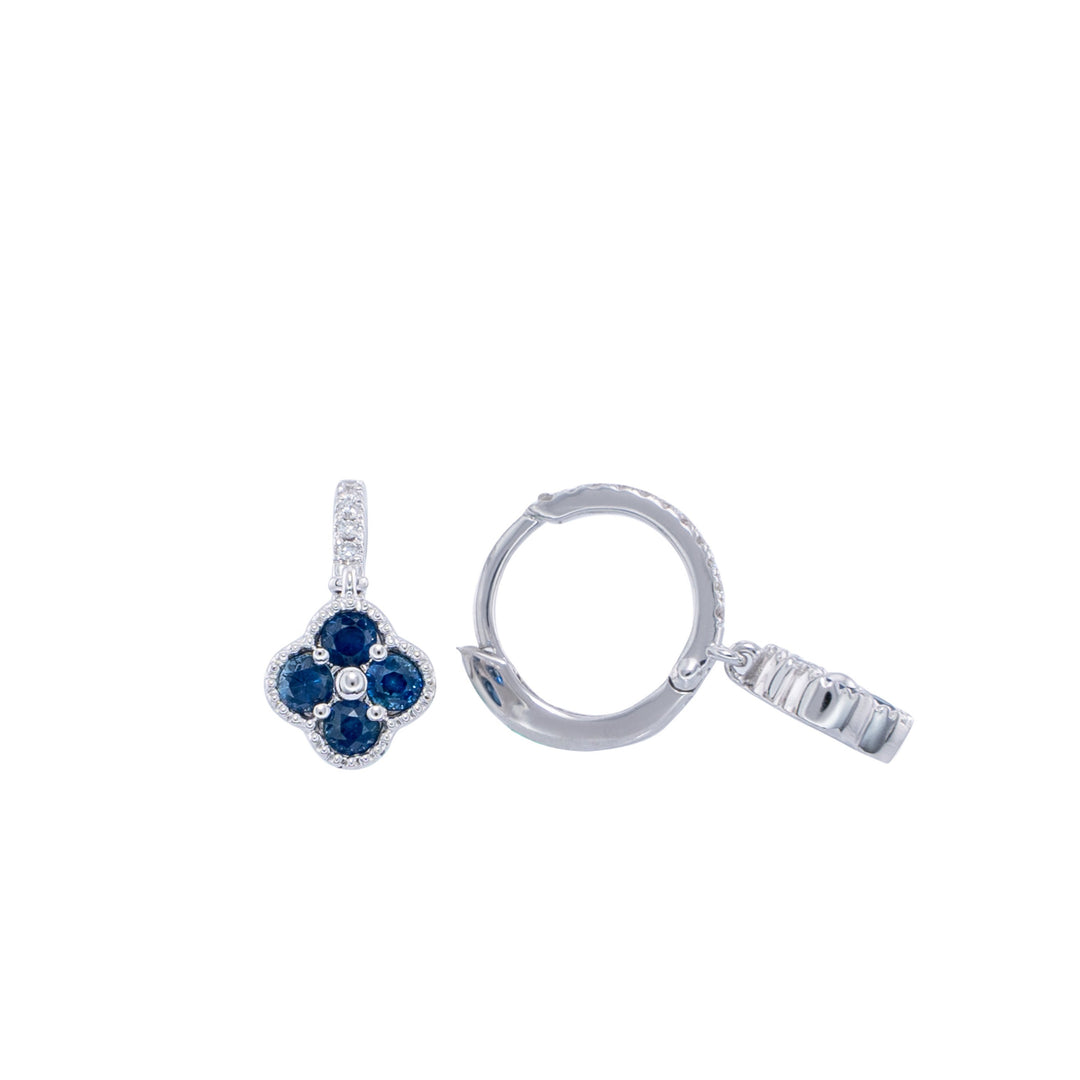 BLUE SAPPHIRE CLOVER HOOP DROP EARRING