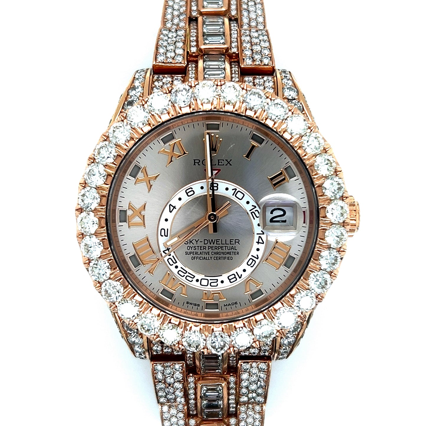 Rose Gold Rolex Skywdweller Full Diamond