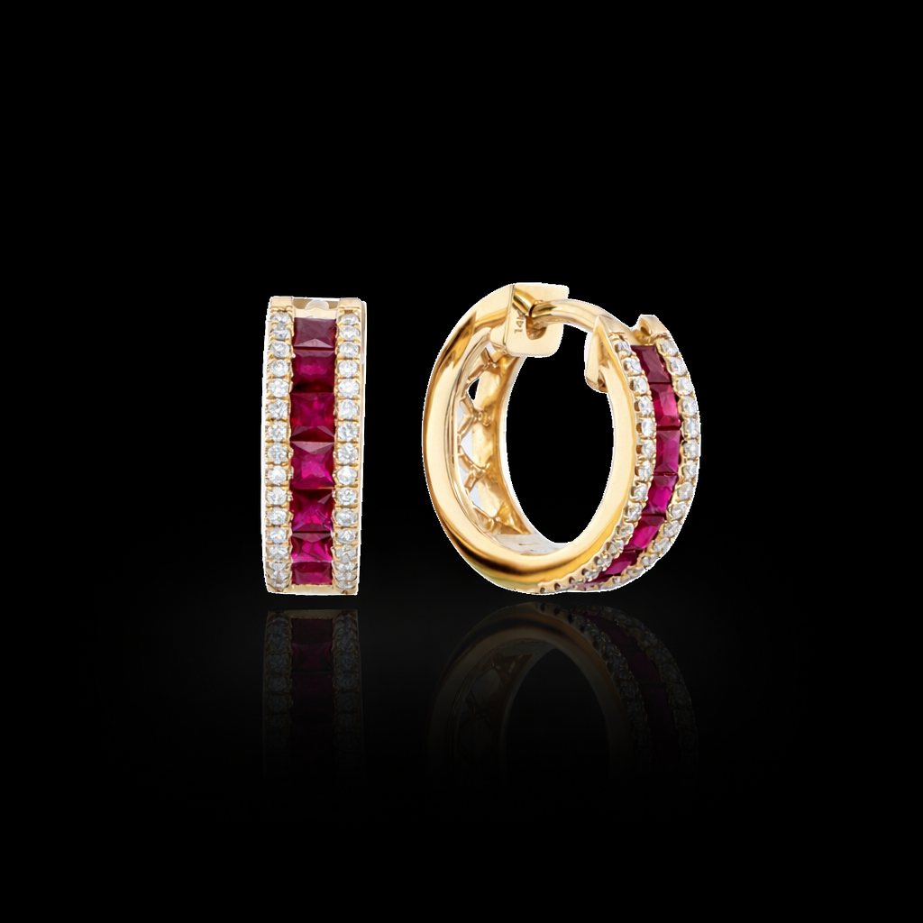 ROUND RUBY HOOPS EARRINGS