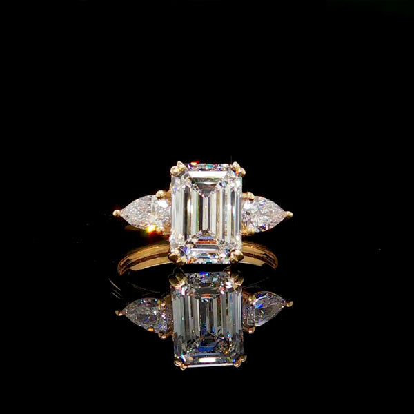 3.50CT Emerald Cut Wing Diamond Engagement Ring