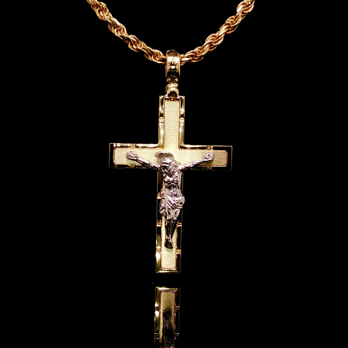 Solid 18KT Two Tone Cross Pendant