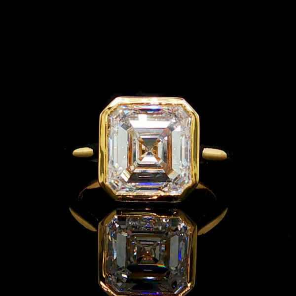 5CT Bezel Set Asscher Cut Diamond Ring