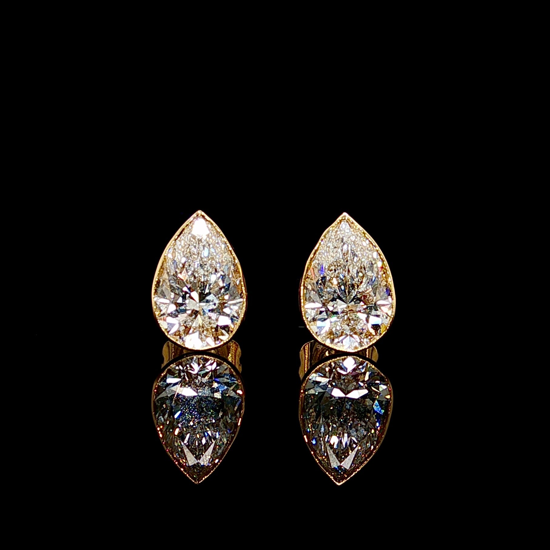 Lab Pear Diamond Bezel Set Studs 14K Gold – Rocco's Jewelry