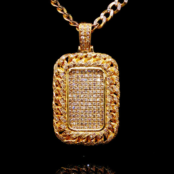 Solid Gold and Diamond Dog Tag Pendant 14K Gold