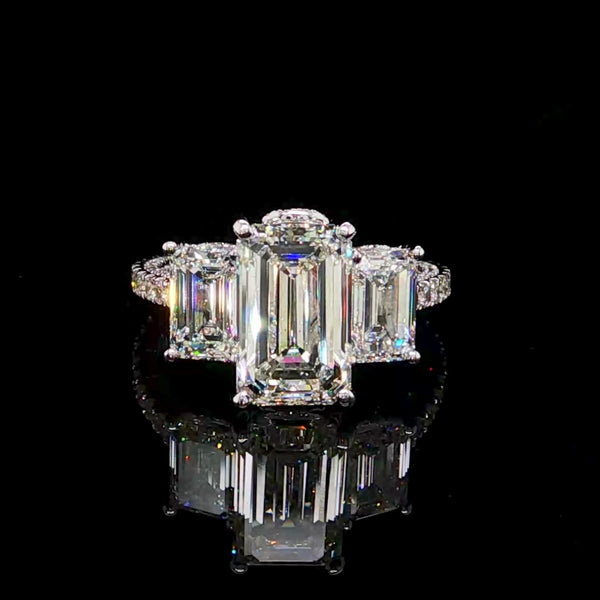 4CT Three-Stone Emerald Cut Diamond Engagement Ring