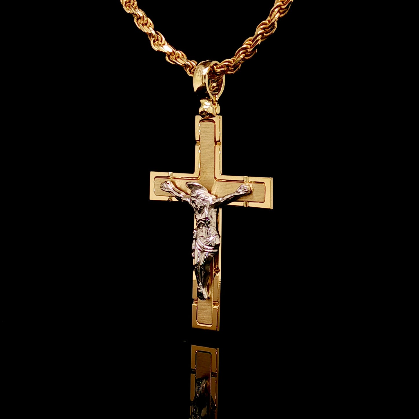 Solid 18KT Two Tone Cross Pendant