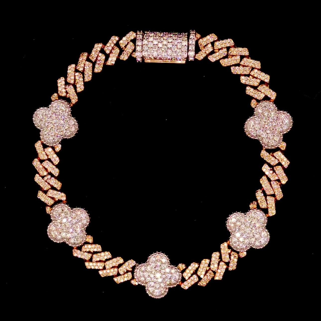 Diamond Four Leaf Clover Bracelet Two Tone Gold