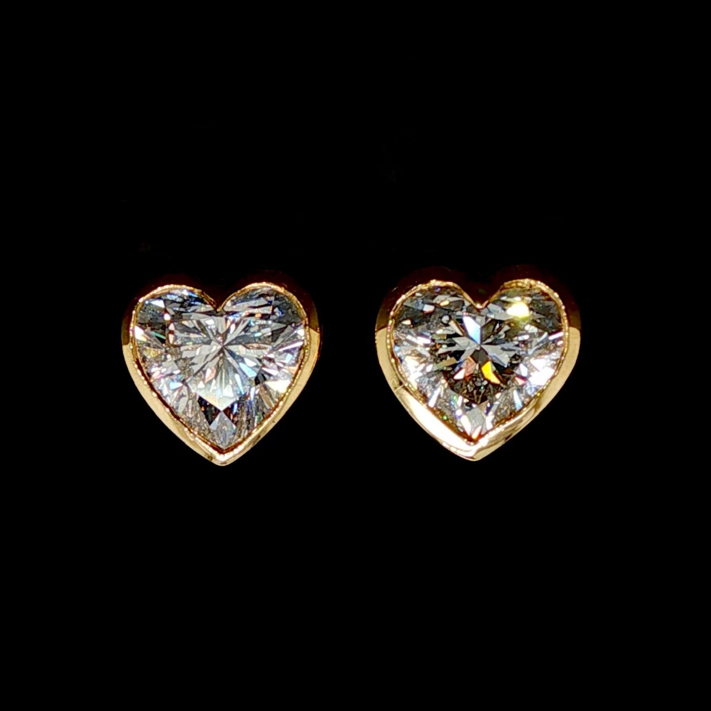Lab Heart Diamond Bezel Set Studs 14K Gold