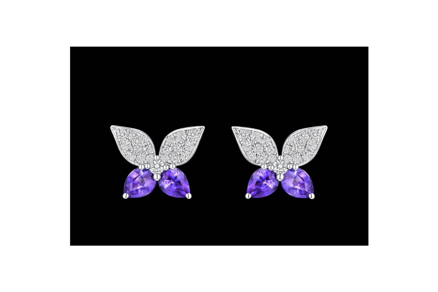 PEAR SHAPED TANZANITE AND DIAMOND BUTTERFLY EARRING