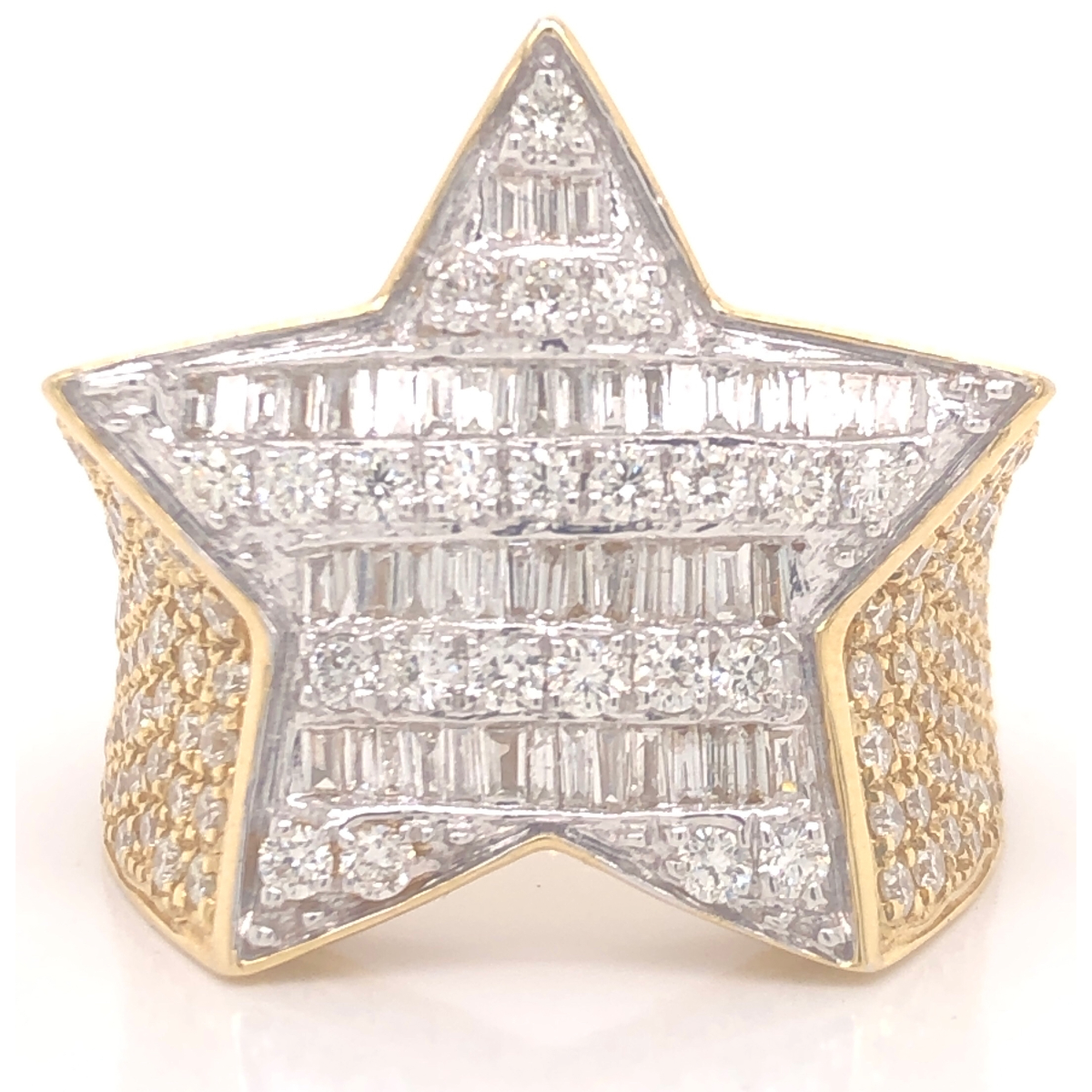 Star Studded Baguette Mens Ring in 14k Gold
