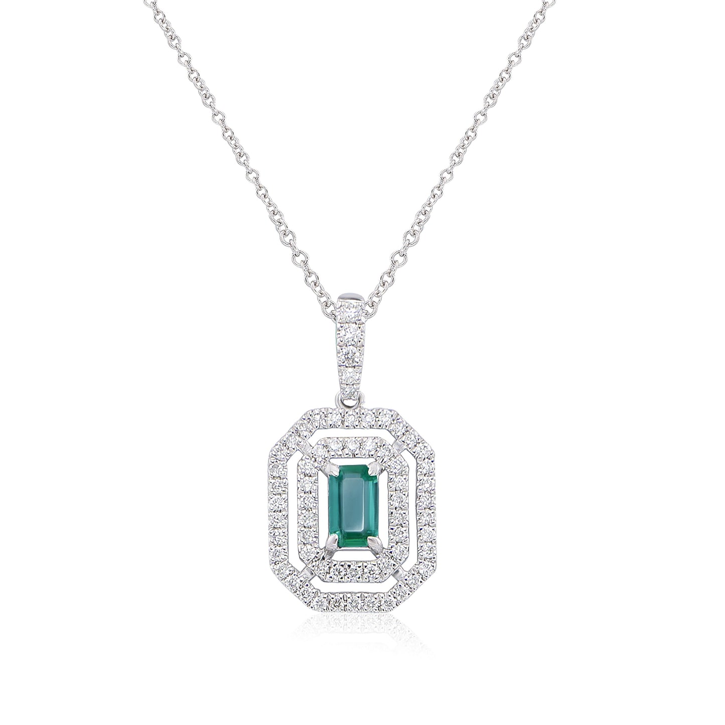EMERALD AND DIAMOND HALO NECKLACE