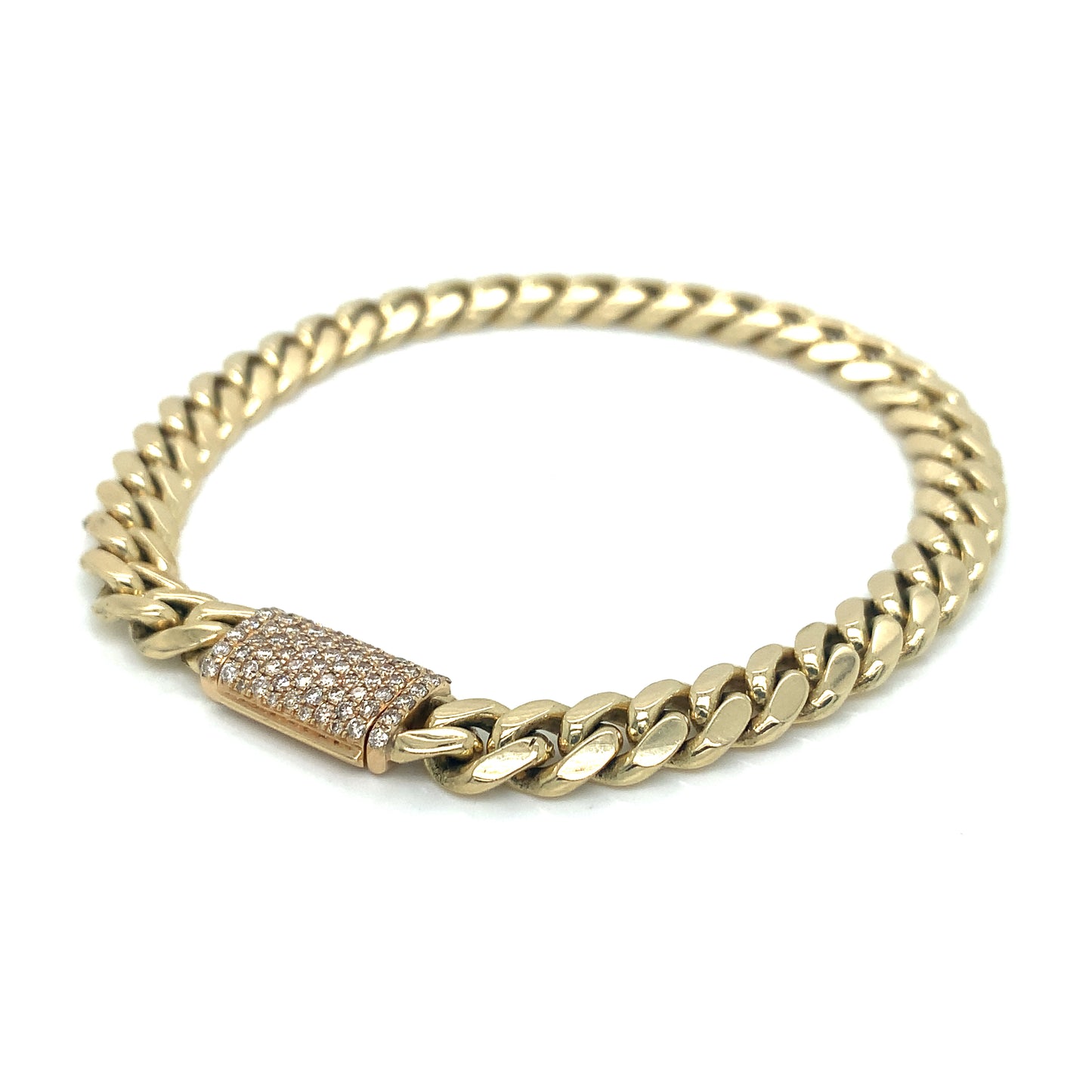 Gold Cuban Bracelet with Diamond Lock