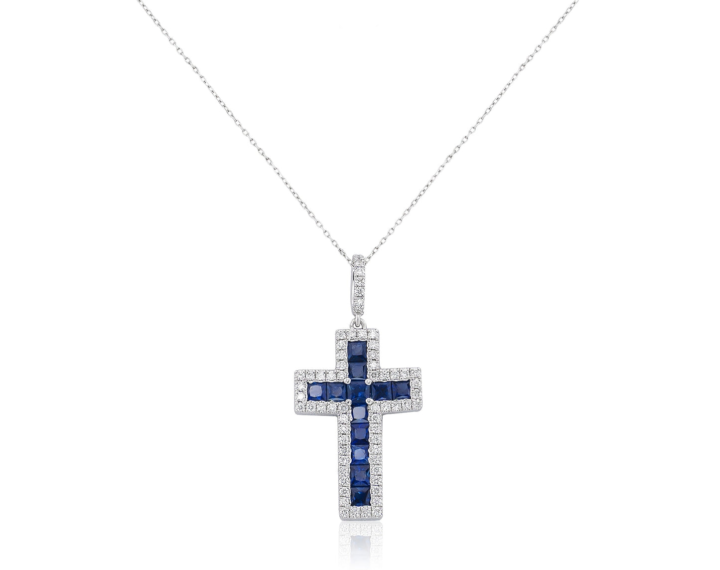 DIAMOND AND BLUE SAPPHIRE CROSS NECKLACE