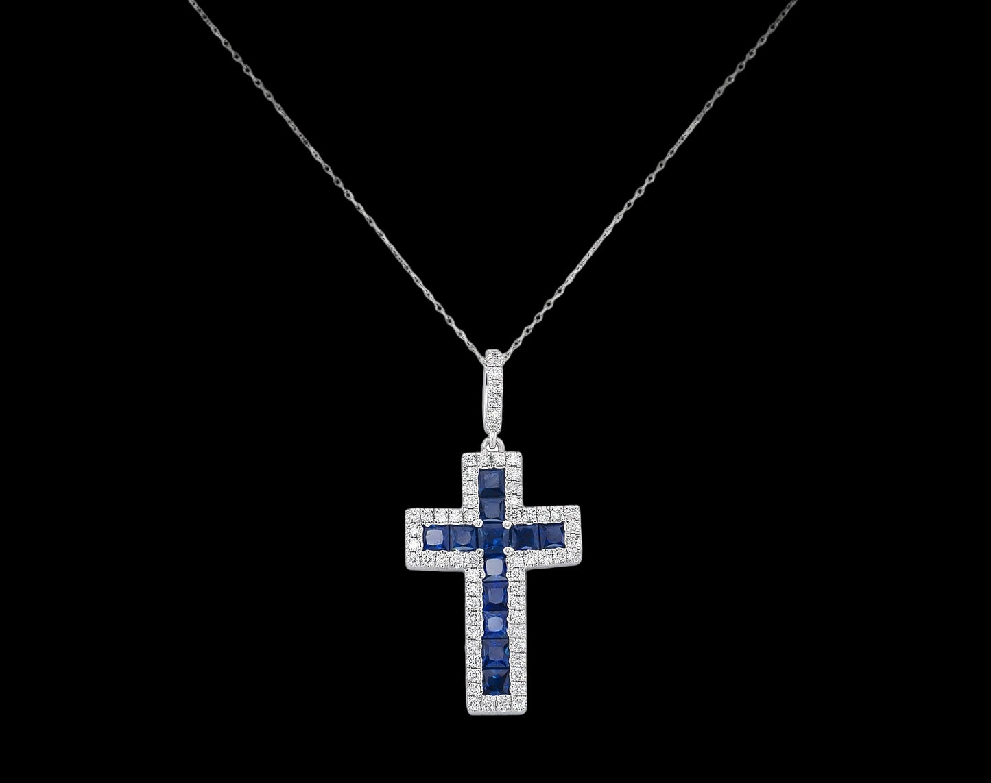 DIAMOND AND BLUE SAPPHIRE CROSS NECKLACE
