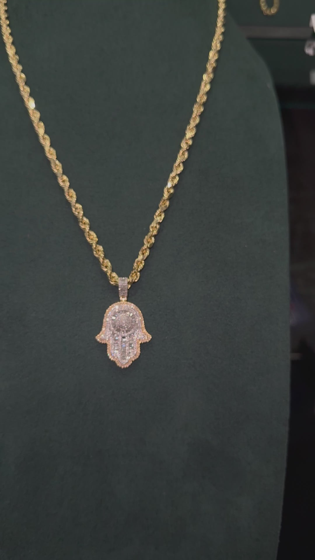 14K Diamond Hamsa & Rope Chain