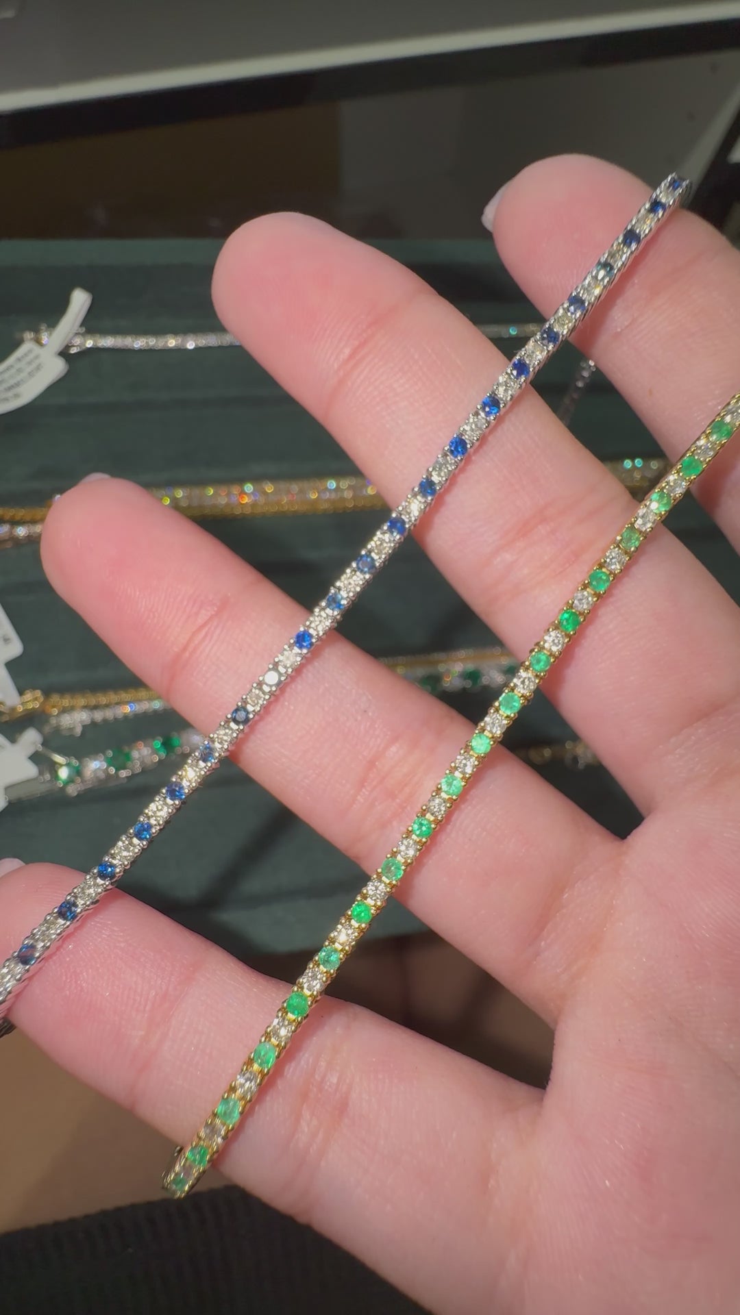 14K Diamond Tennis Emerald & Saphire Bracelet