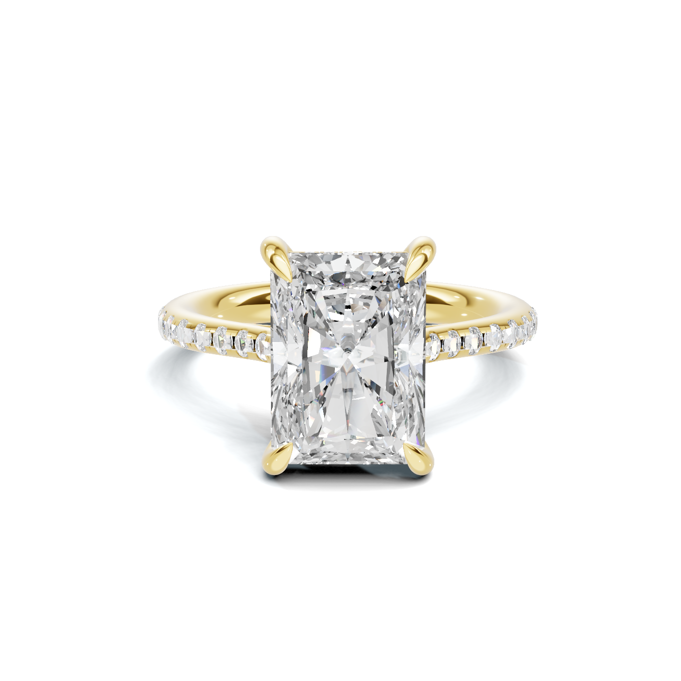 4 CT Radiant Cut Pavé Diamond Ring with Hidden Halo