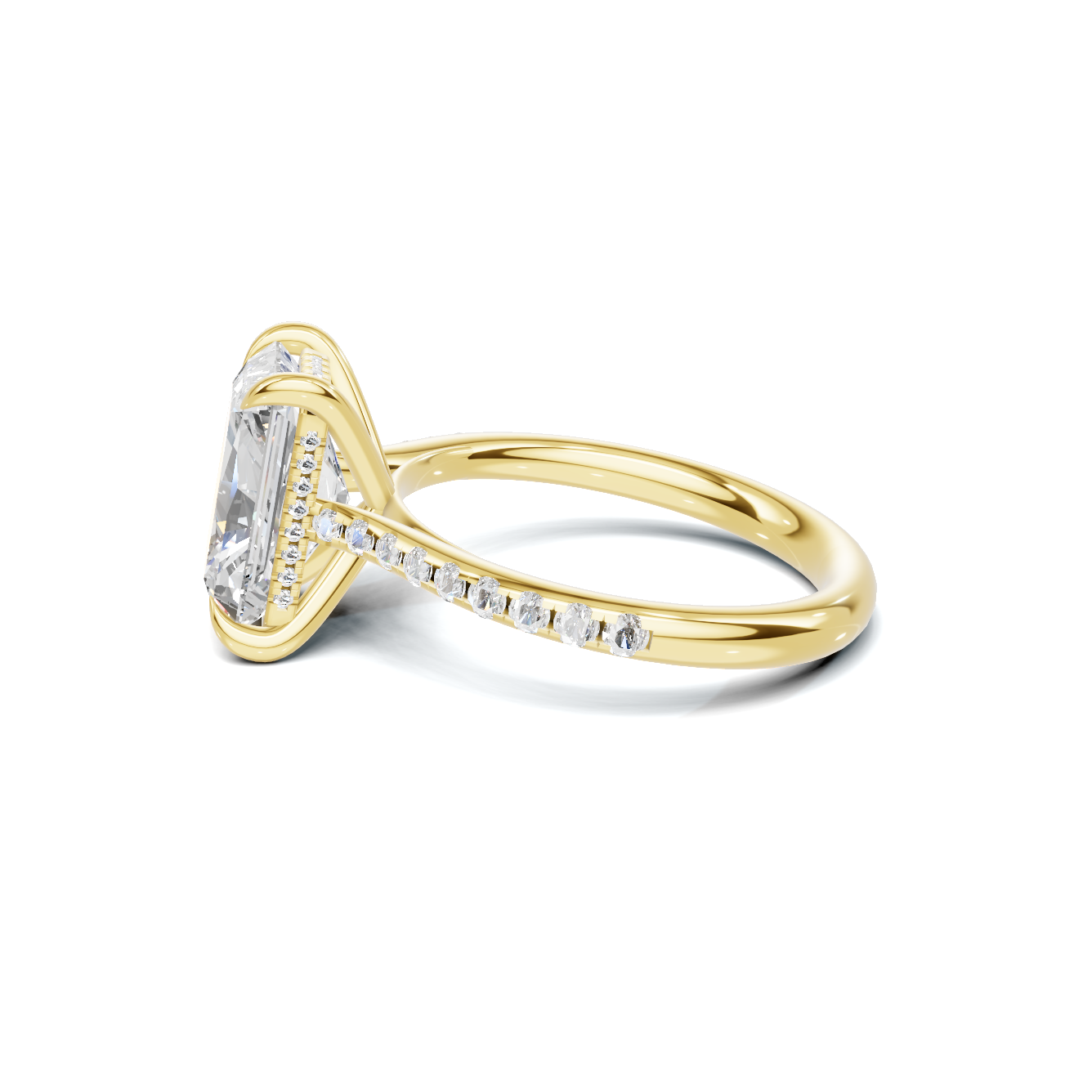 4 CT Radiant Cut Pavé Diamond Ring with Hidden Halo