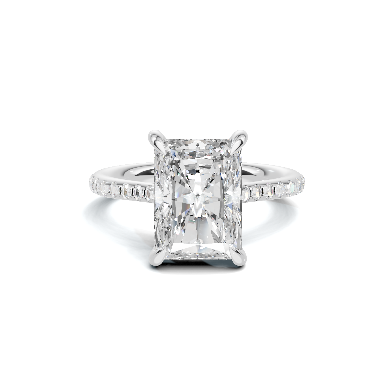 4 CT Radiant Cut Pavé Diamond Ring with Hidden Halo