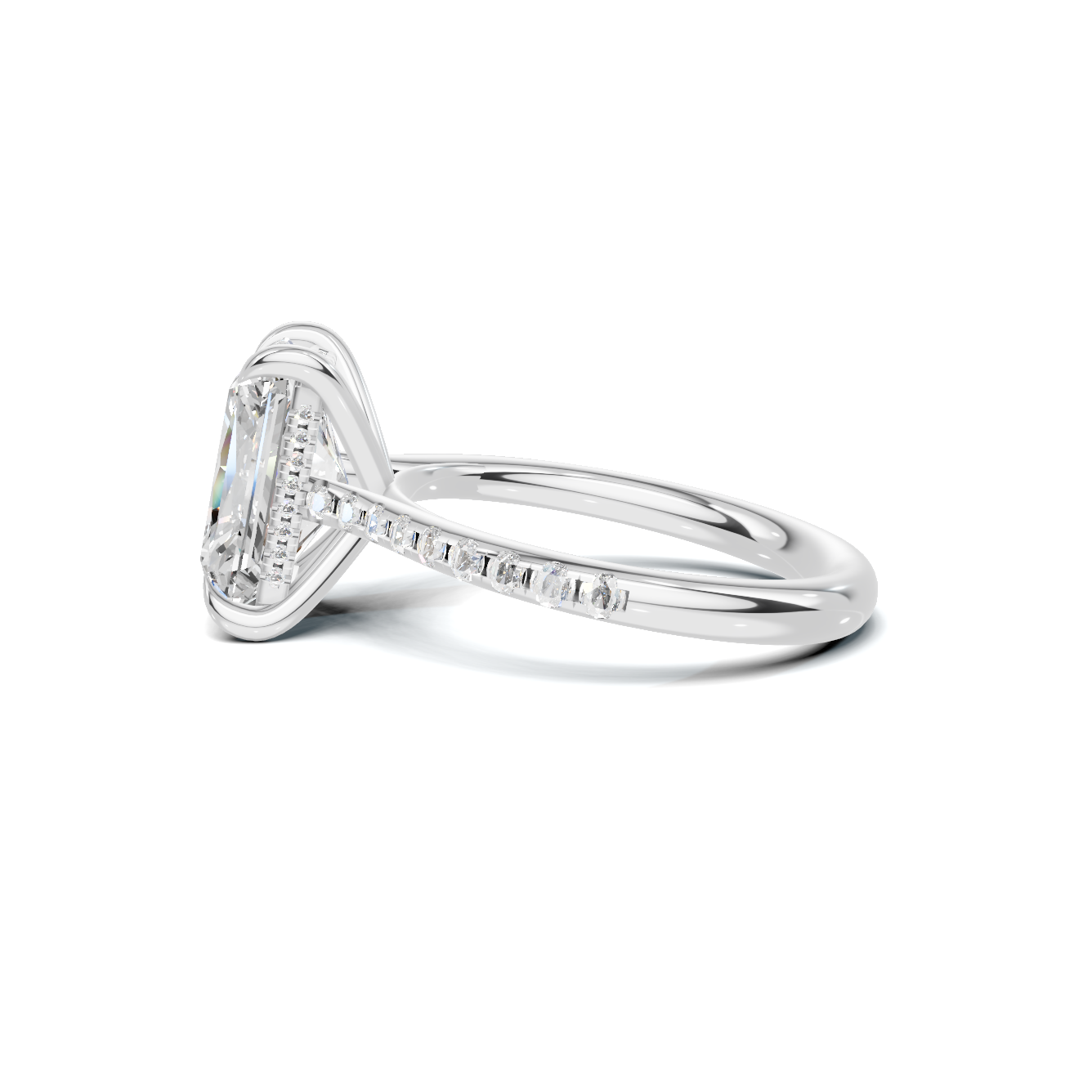 4 CT Radiant Cut Pavé Diamond Ring with Hidden Halo
