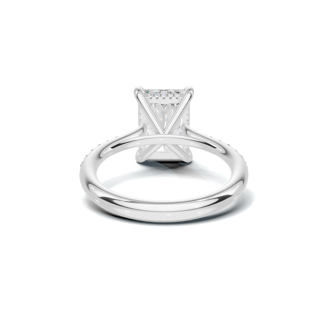 4 CT Radiant Cut Pavé Diamond Ring with Hidden Halo