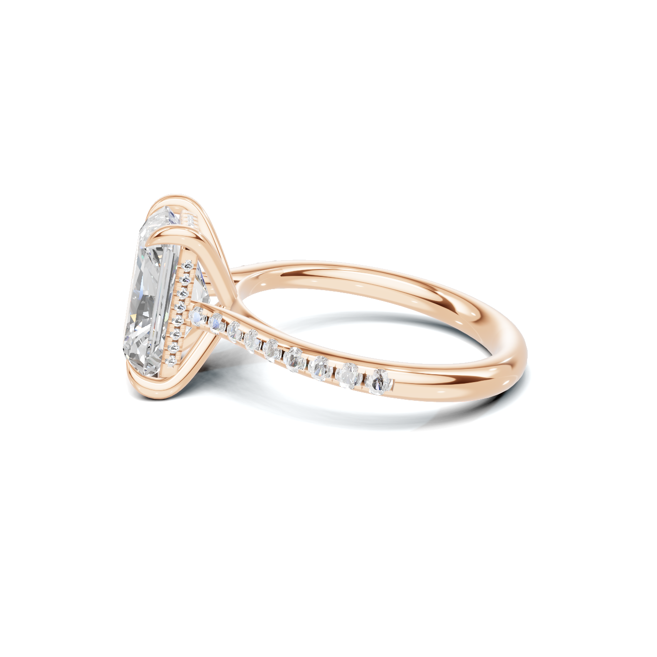 4 CT Radiant Cut Pavé Diamond Ring with Hidden Halo