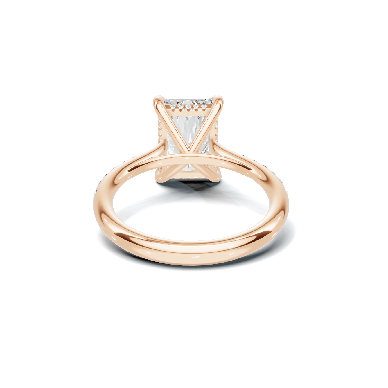 4 CT Radiant Cut Pavé Diamond Ring with Hidden Halo