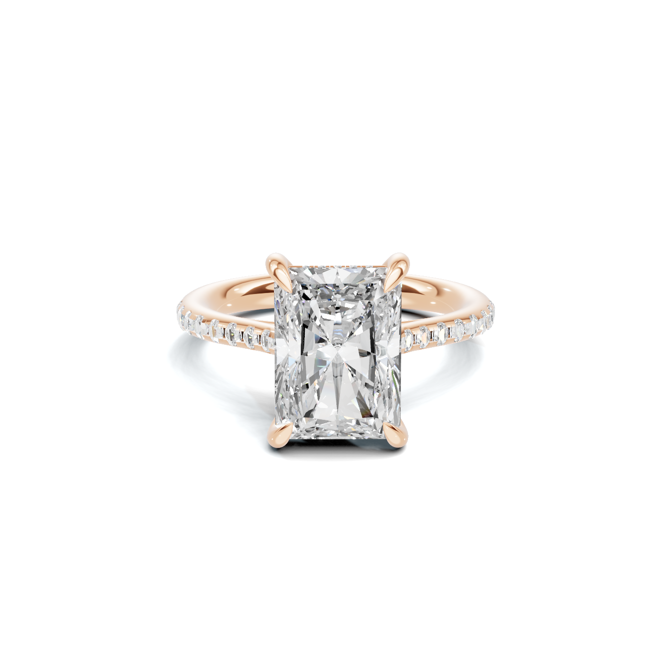 4 CT Radiant Cut Pavé Diamond Ring with Hidden Halo
