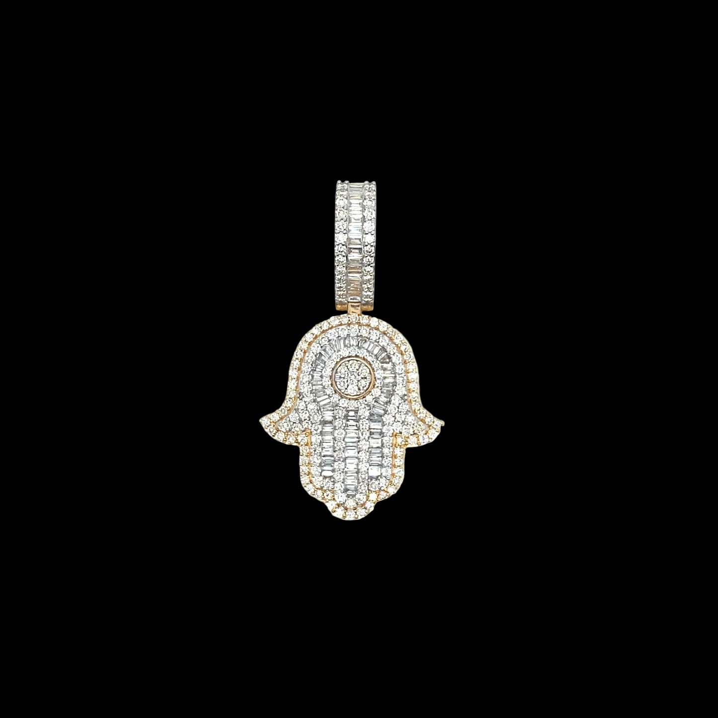 Baguette Diamond Hamsa Charm 14k Gold