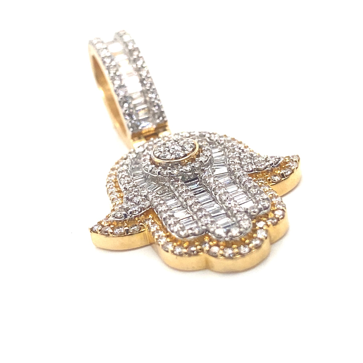 Baguette Diamond Hamsa Charm 14k Gold
