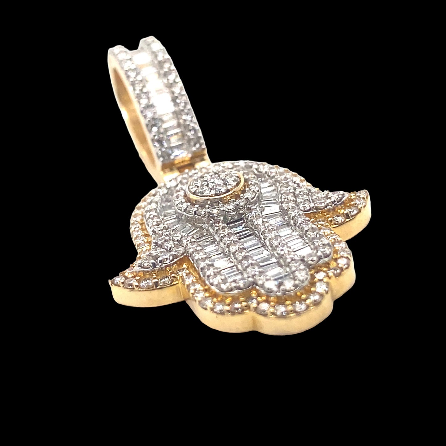 Baguette Diamond Hamsa Charm 14k Gold