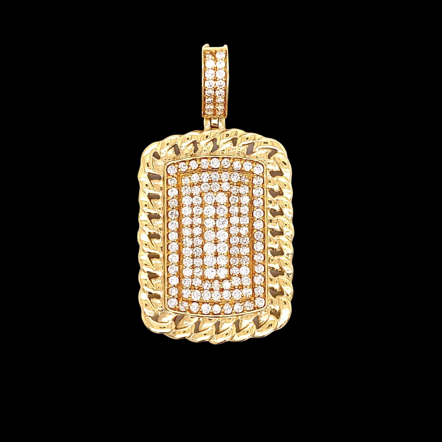 14k Gold and 3 CTW Diamond Dog Tag Cuban Inspired Pendant