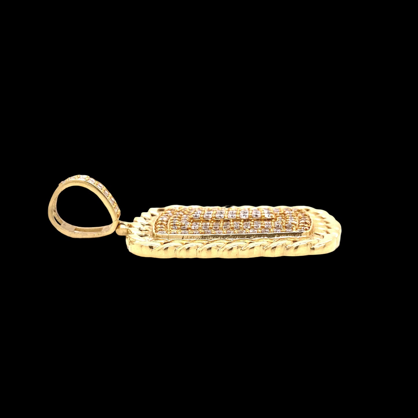 14k Gold and 3 CTW Diamond Dog Tag Cuban Inspired Pendant