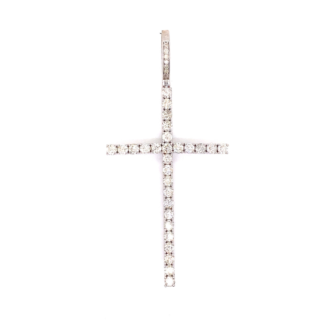 Long Diamond Cross Pendant in 14K Gold