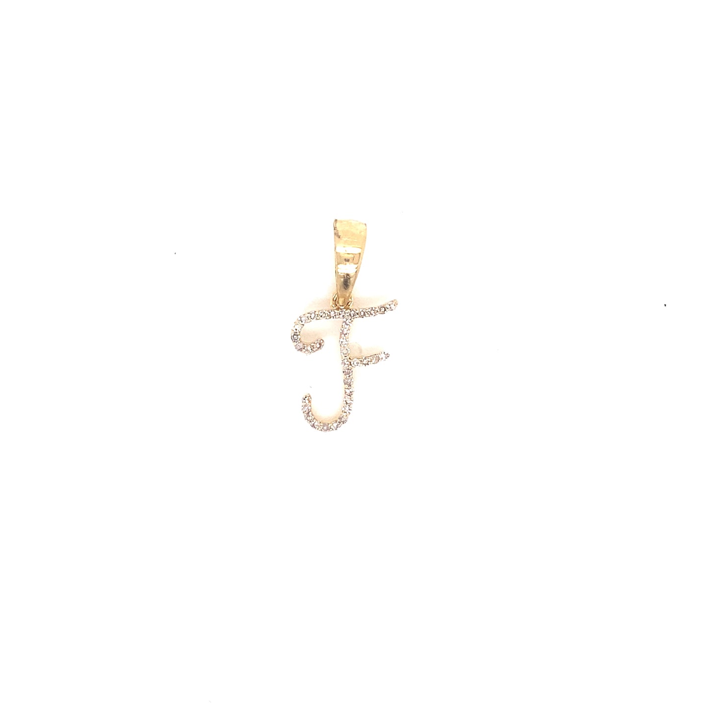 14k Gold Diamond Script Letter F Initial Pendant