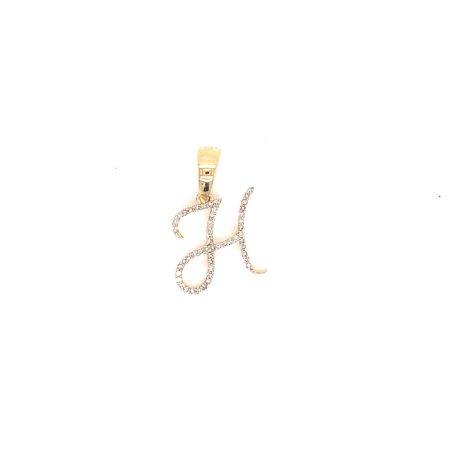 14k Gold Diamond Script Letter H Initial Pendant