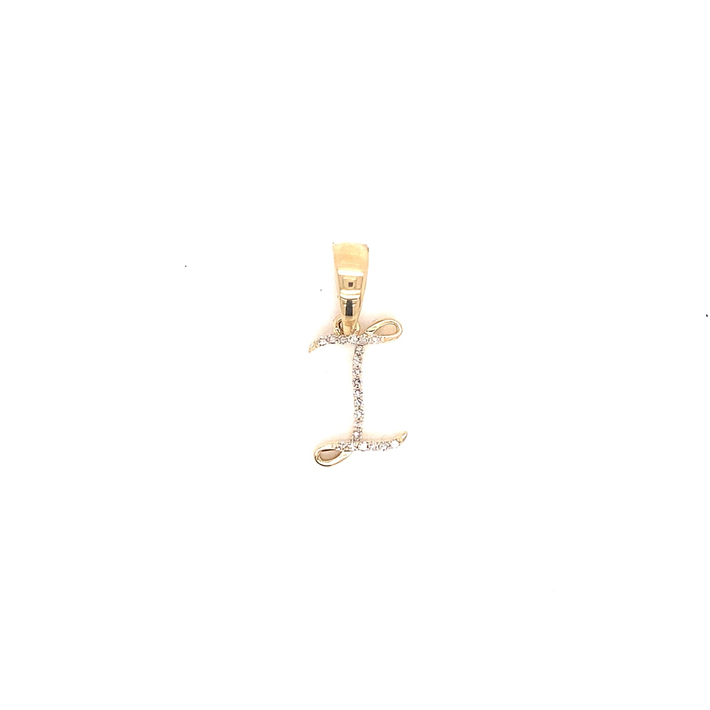 14k Gold Diamond Script Letter I Initial Pendant