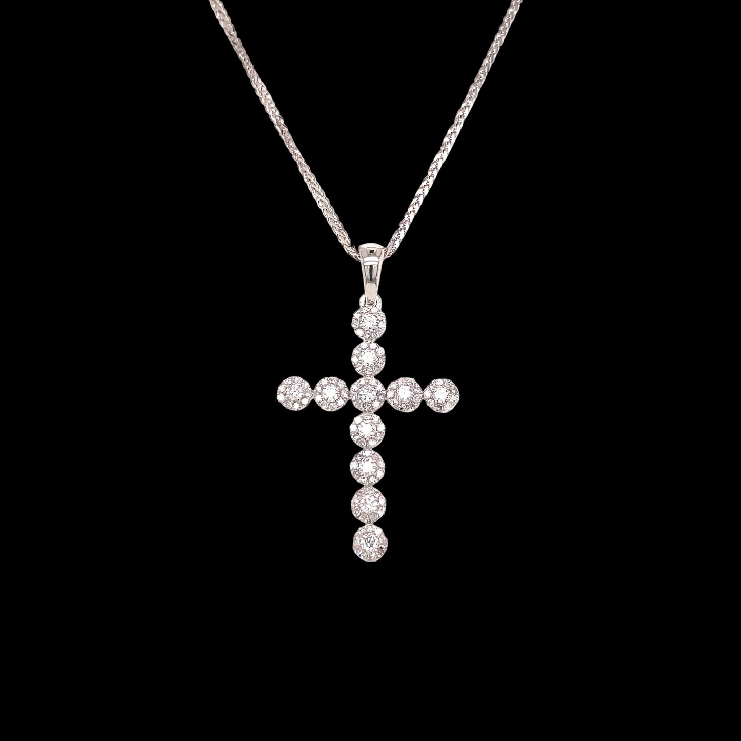 14k White Gold and Diamond Cross with Necklace