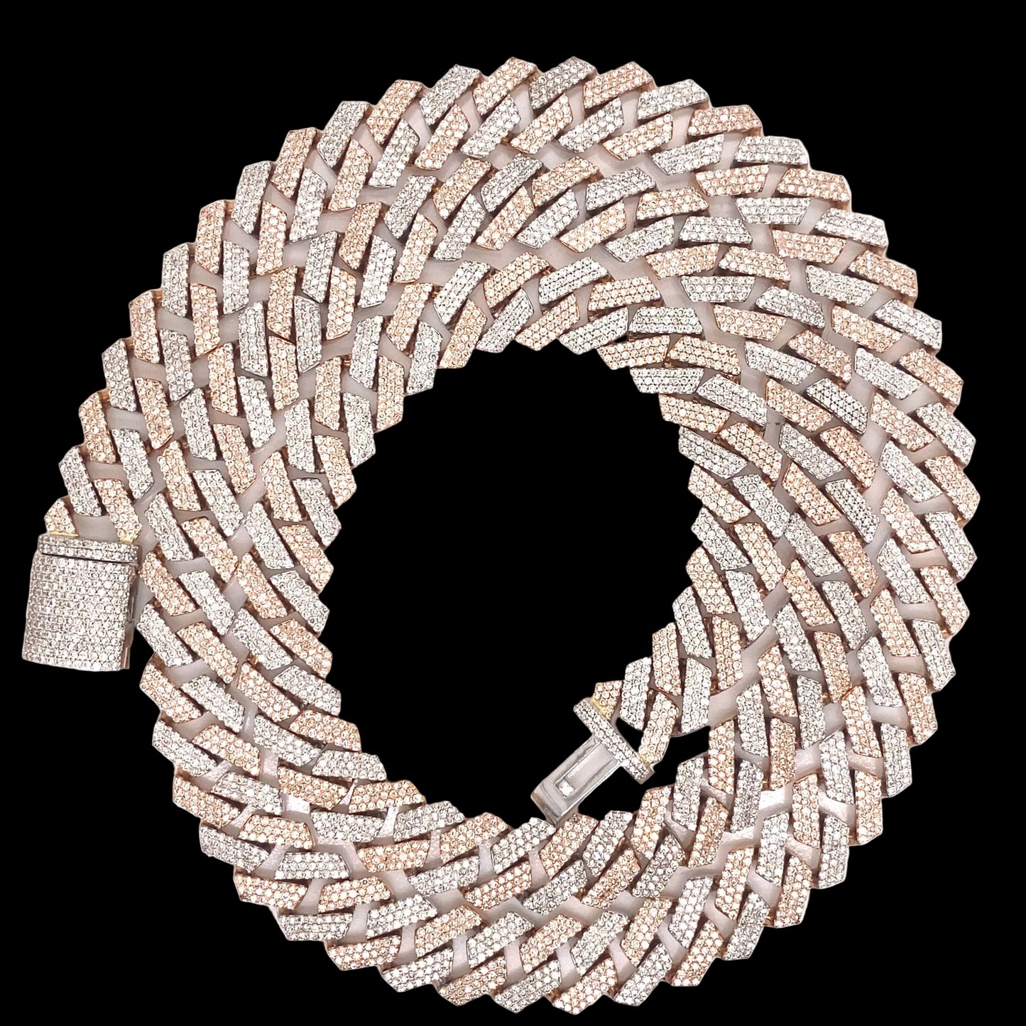 10MM Two-Tone Rose and White Diamond Cuban Chain