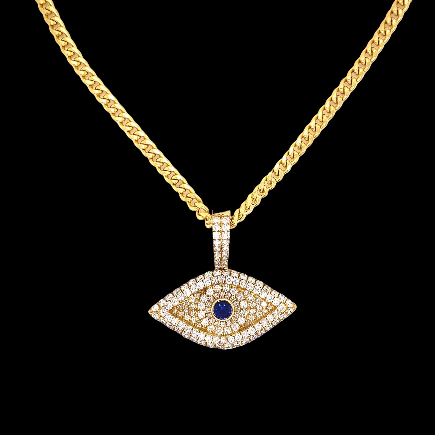 Evil Eye Diamond Pendant with Chain 14K