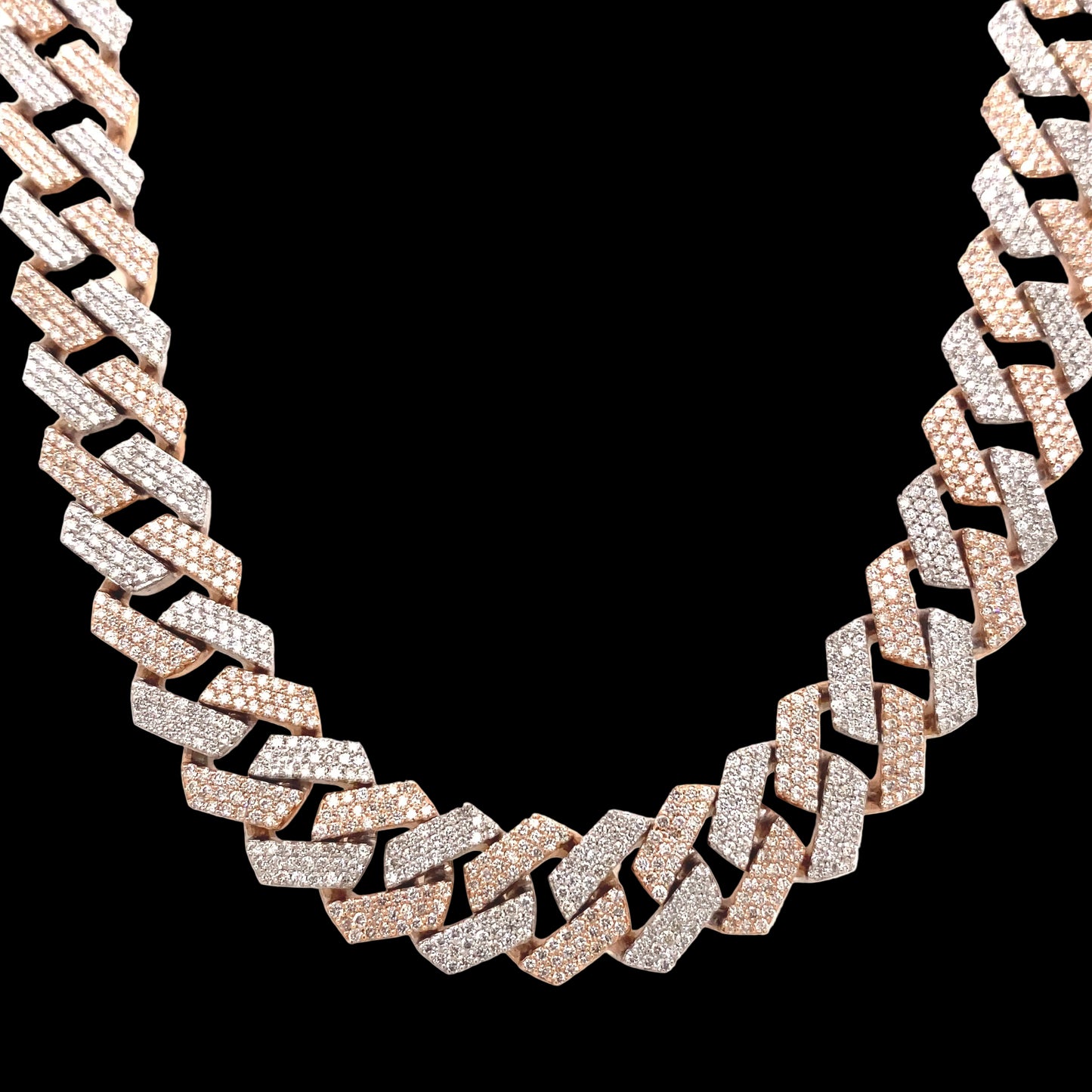 10MM Two-Tone Rose and White Diamond Cuban Chain