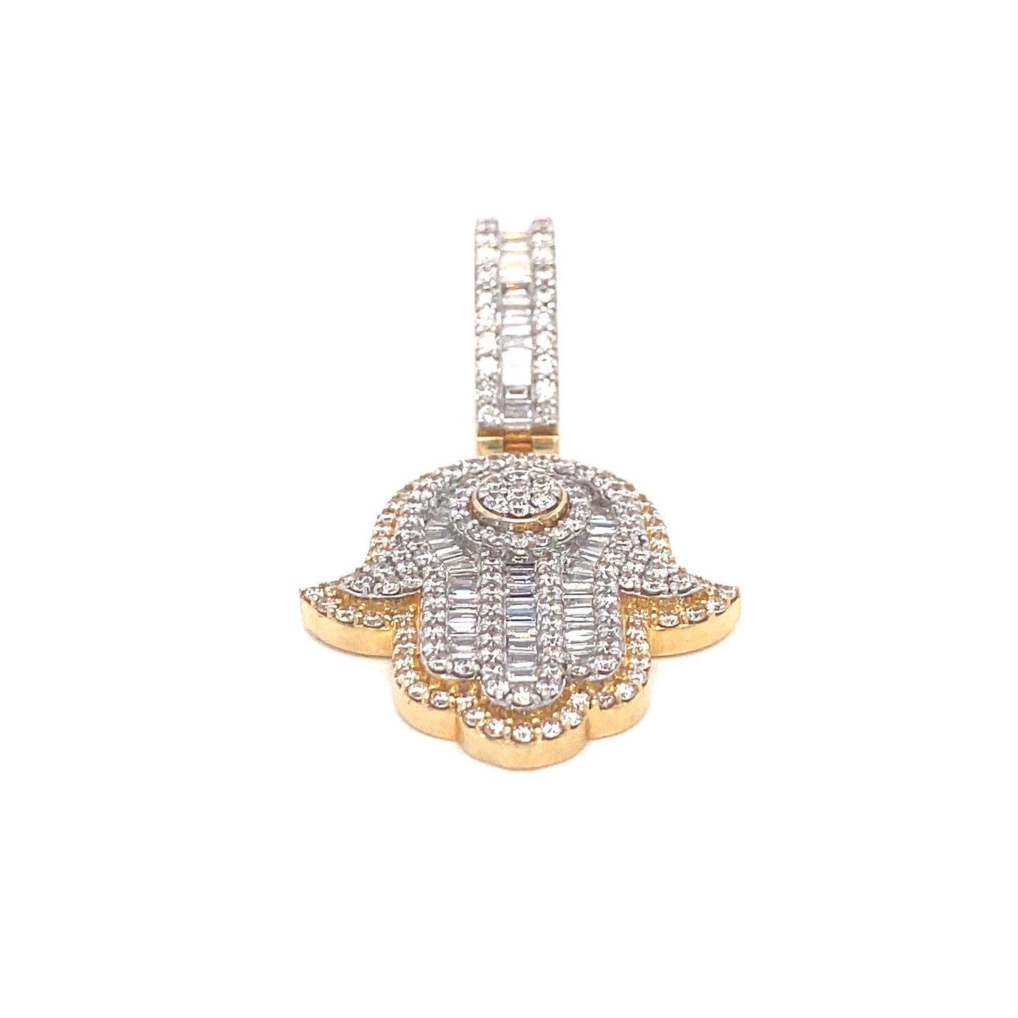 Baguette Diamond Hamsa Charm 14k Gold